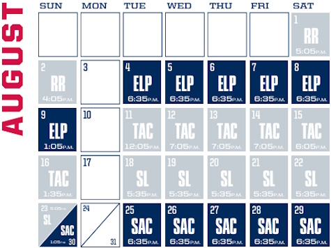 Reno Aces baseball game schedule - August, 2026