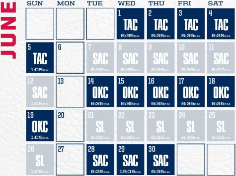 Reno Aces baseball game schedule - June, 2022