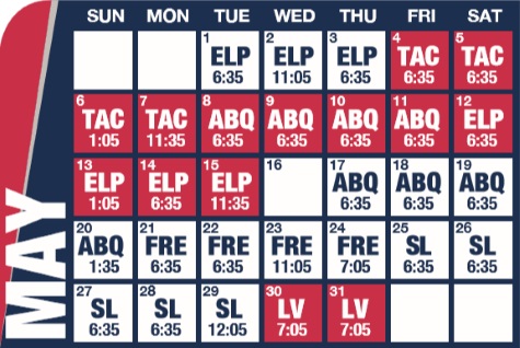 Reno Aces Baseball Game Schedule - May, 2018