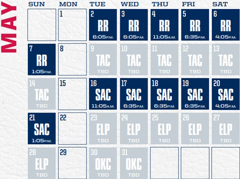 Reno Aces baseball game schedule - May, 2023