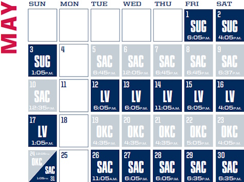 Reno Aces baseball game schedule - May, 2026