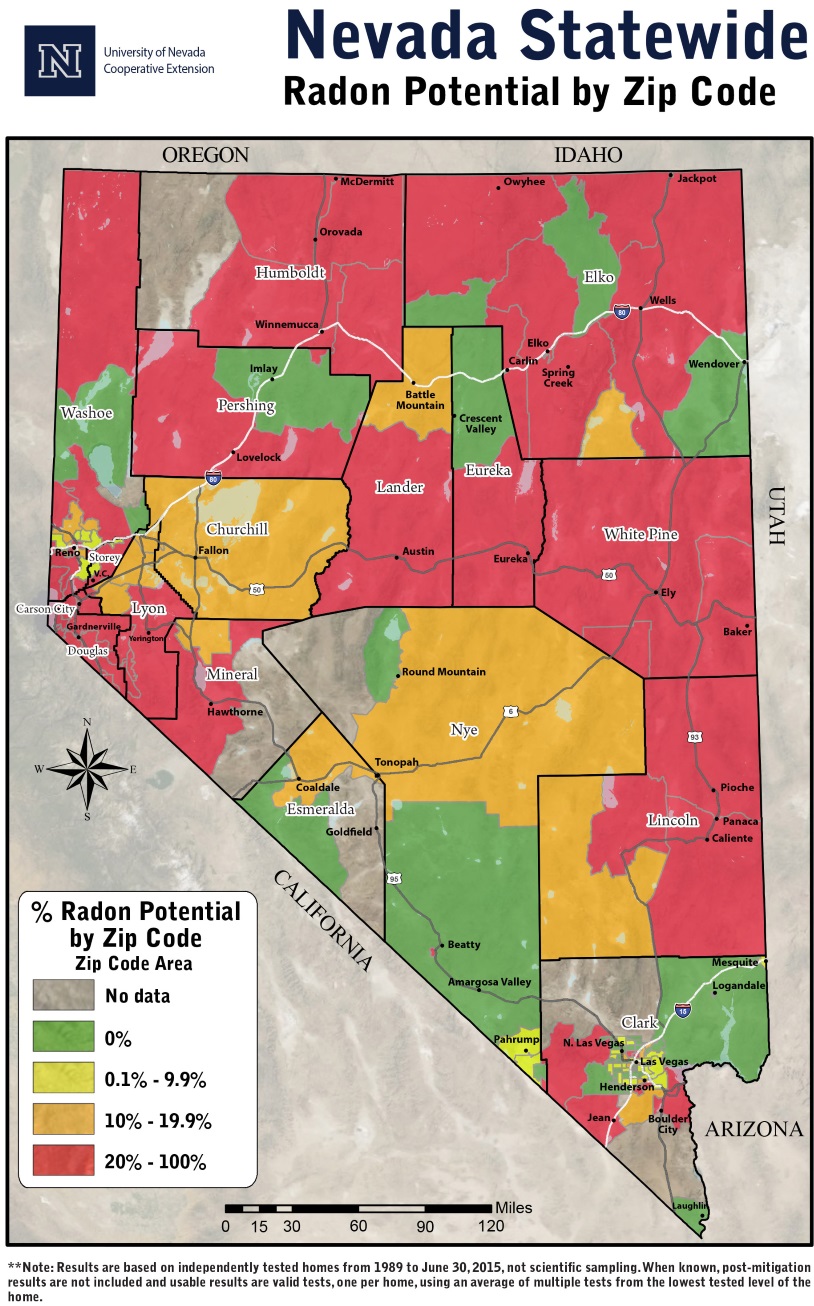 Radon Gas Hazard Map Of Nevada