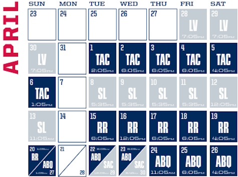 Reno Aces baseball game schedule - April, 2025