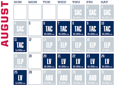 Reno Aces baseball game schedule - August, 2024