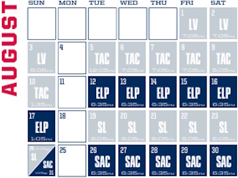 Reno Aces baseball game schedule - August, 2025