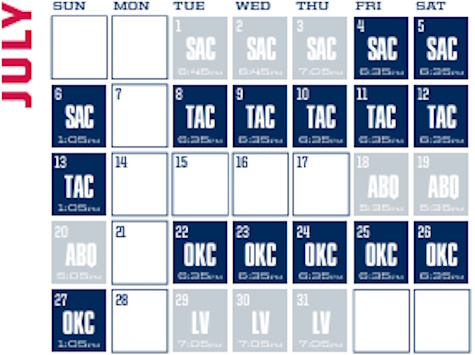 Reno Aces baseball game schedule - July, 2025