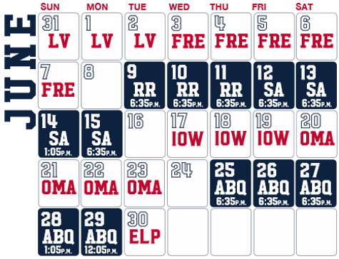 Reno Aces Baseball Game Schedule - June, 2019