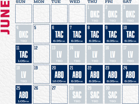 Reno Aces baseball game schedule - June, 2023