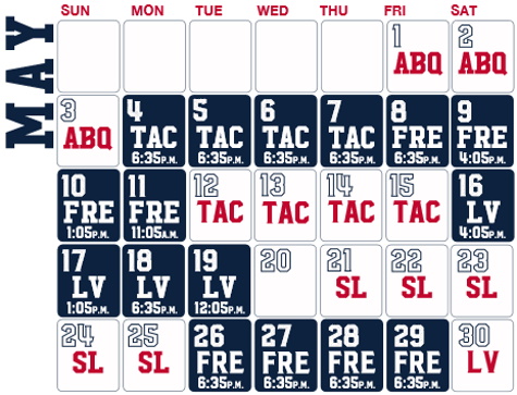 Reno Aces Baseball Game Schedule - May, 2020