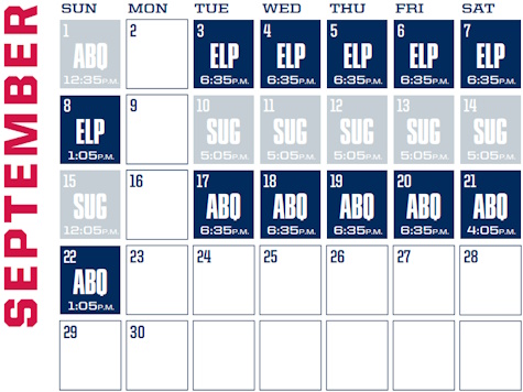 Reno Aces baseball game schedule - September, 2024