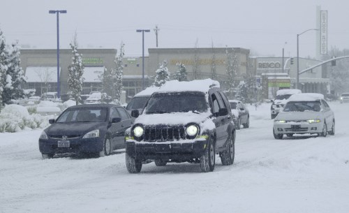 Driving during a snow storm in Reno, Nevada