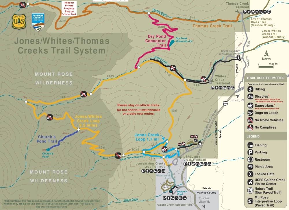 Hiking Trails - Thomas Creek, Whites Creek, Dry Pond hiking trails map